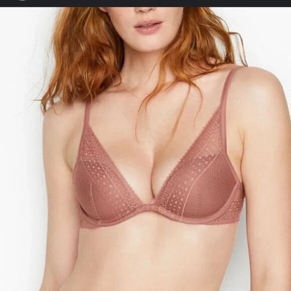 NWOT Vintage Rose Incredible Lightly-Lined Lace Plunge Bra Size 32DD - Picture 1 of 6